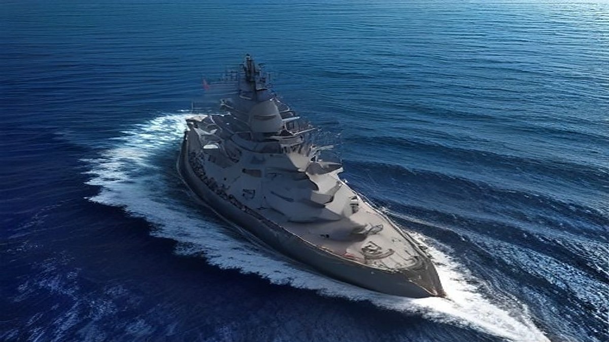 Modern frigate cutting through Red Sea waters under harsh sunlight, no flags or hull numbers